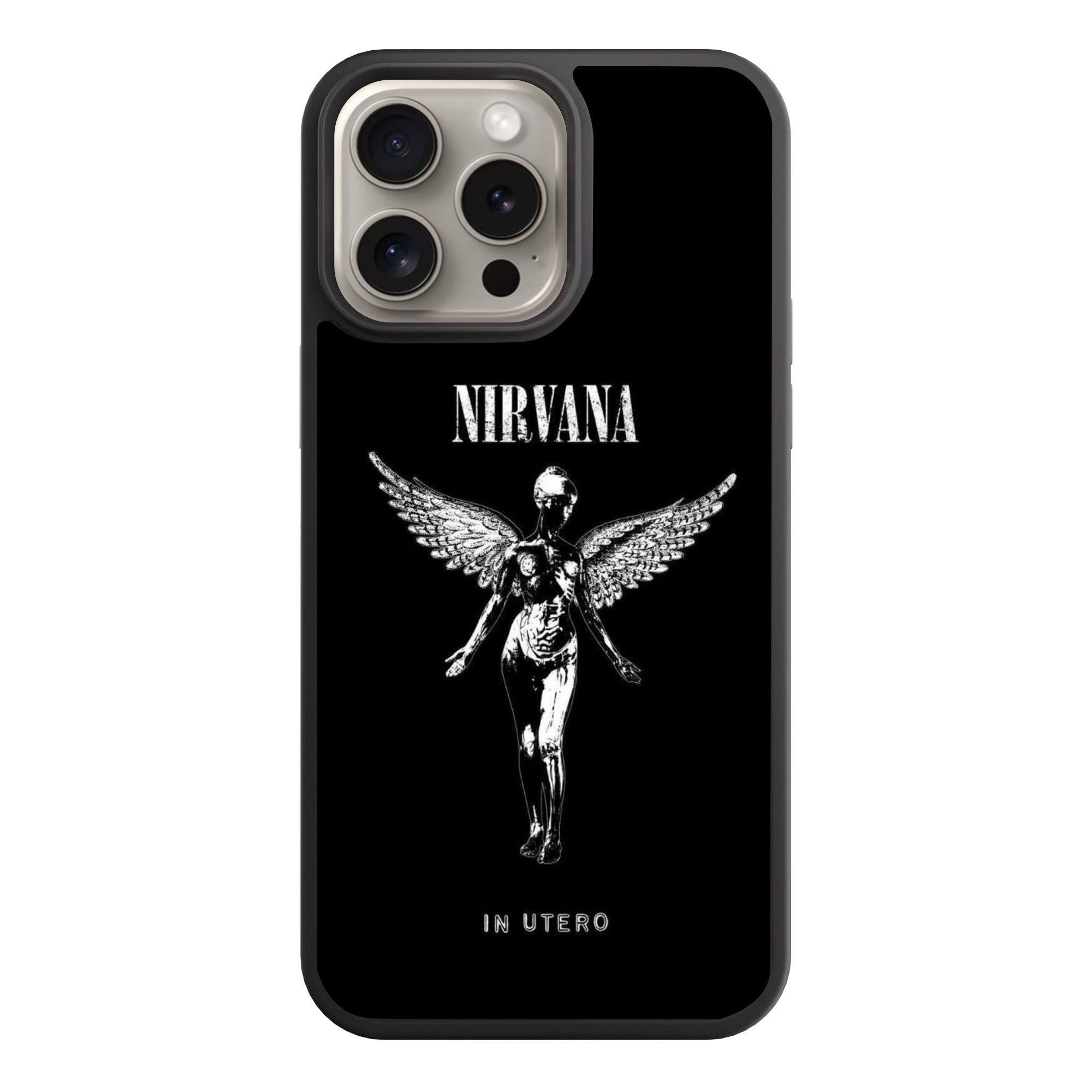 Nirvana Phone Case For iPhone Samsung Galaxy Pixel - Nirvana In Utero Album Angel Graphic In Black Background