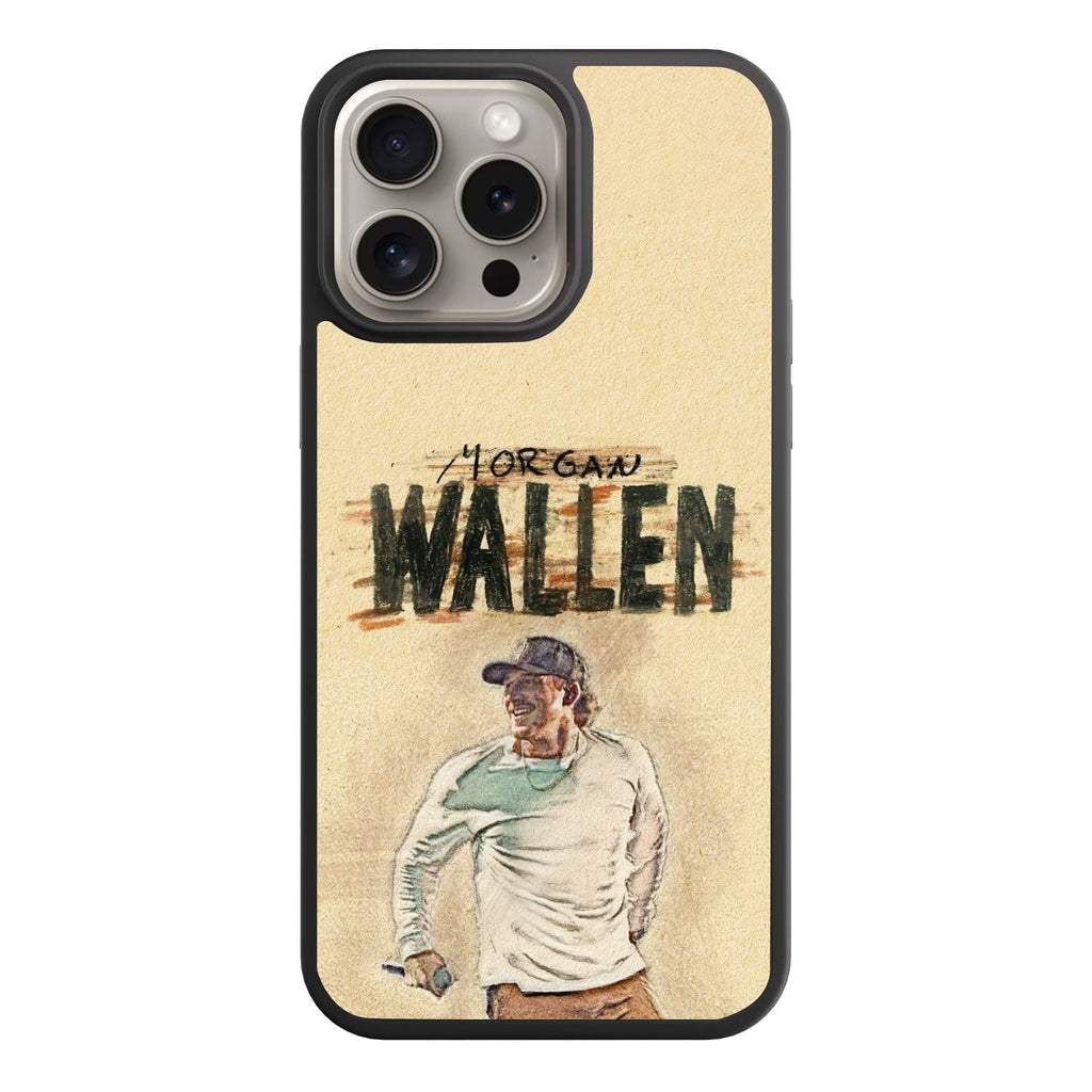 Morgan Wallen Phone Case For iPhone Samsung Galaxy Pixel - Morgan Wallen Sketch Graphic Art In Beige Background