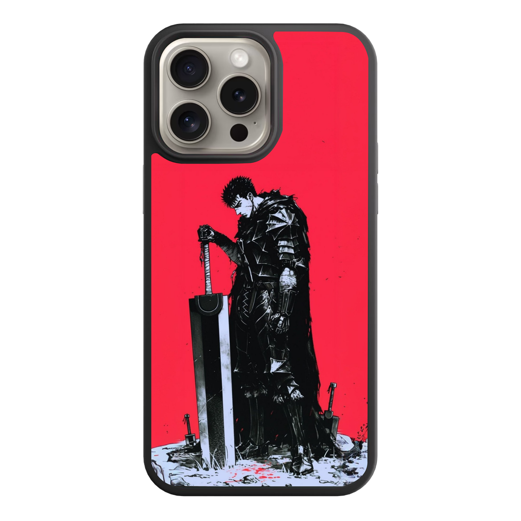Berserk Guts Phone Case For iPhone Samsung Galaxy Pixel - Guts In Berserker Armor With Dragon Slayer On Red Background