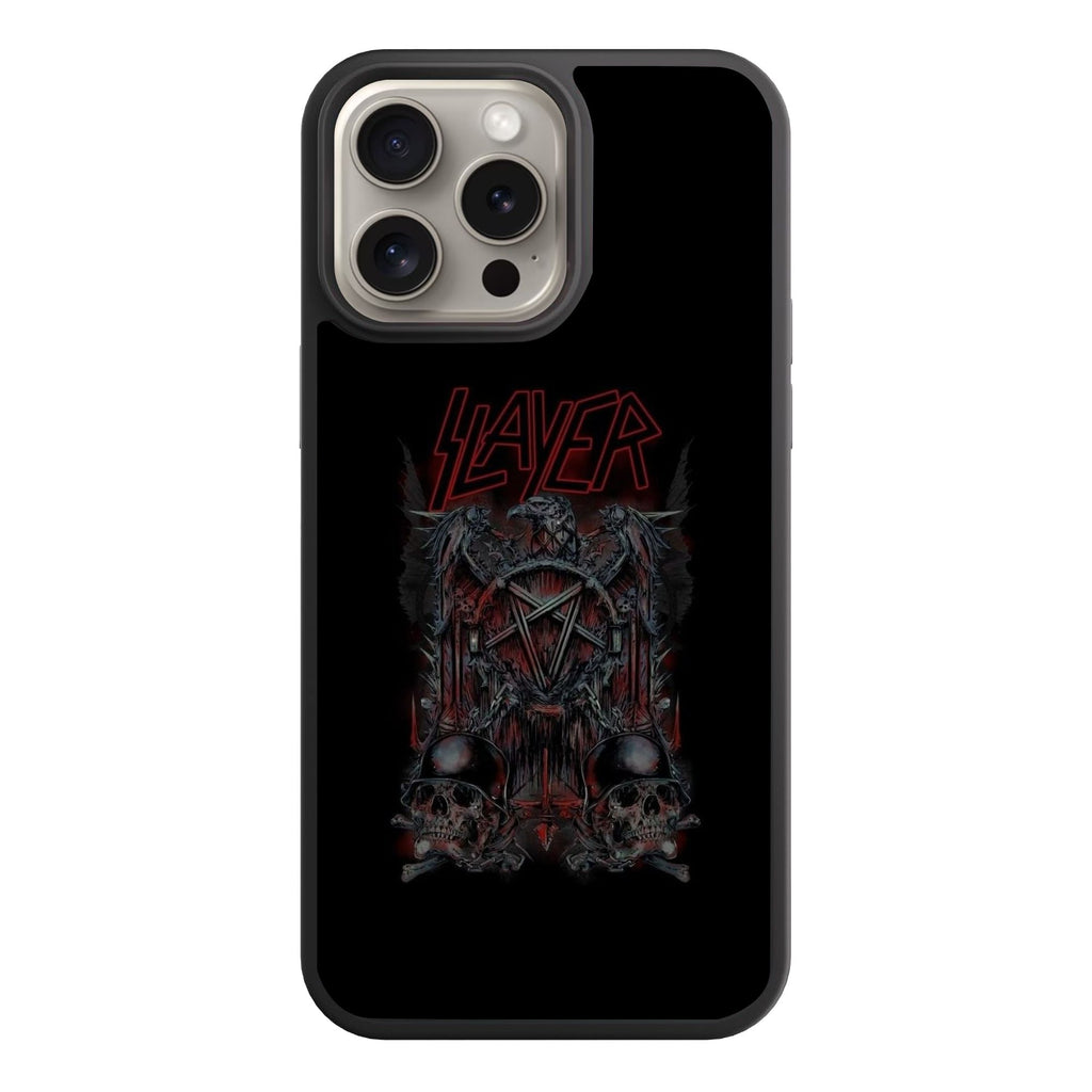 Slayer Phone Case For iPhone Samsung Galaxy Pixel - Slayer Red Logo And Eagle On Skulls In Helmets Black Background