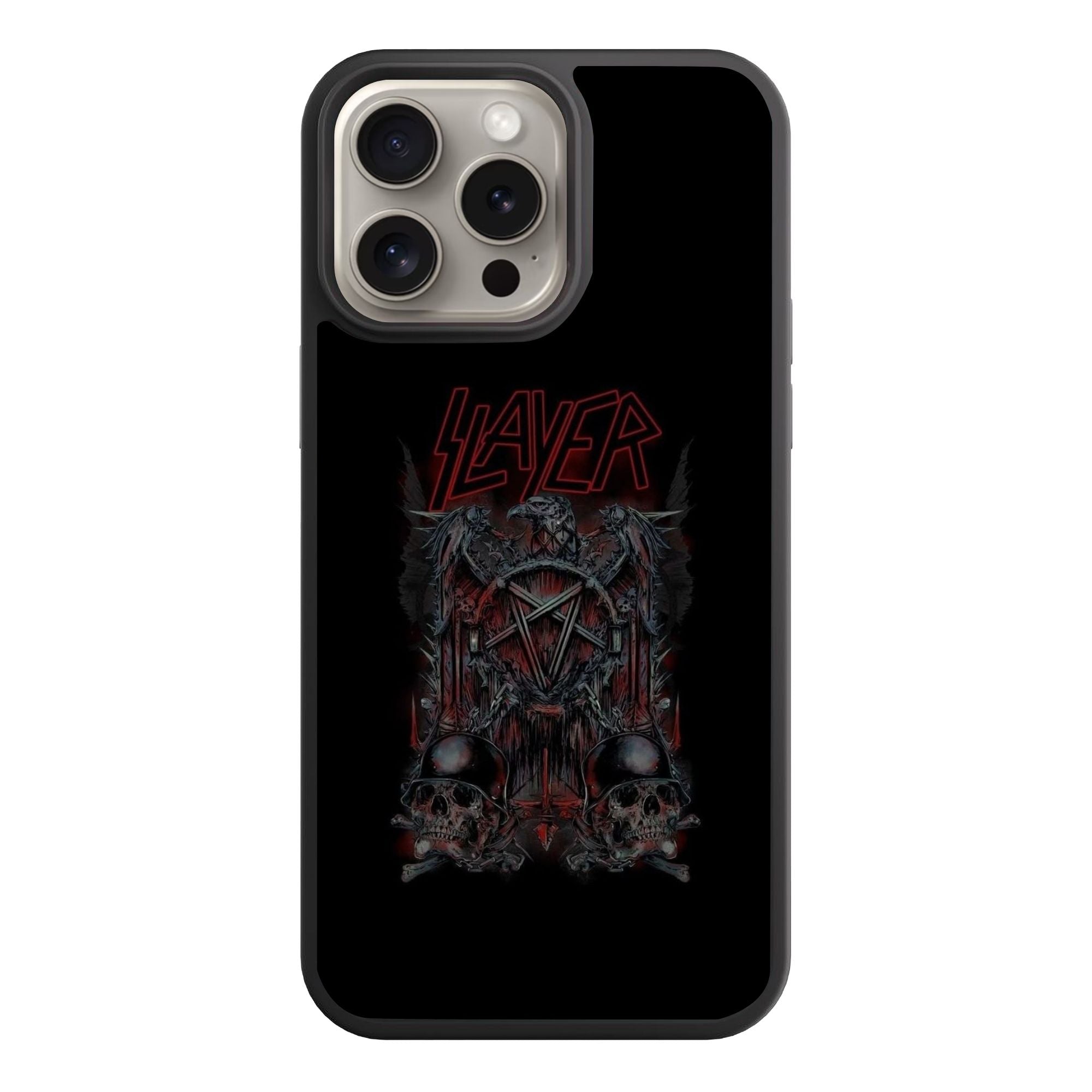 Slayer Phone Case For iPhone Samsung Galaxy Pixel - Slayer Red Logo And Eagle On Skulls In Helmets Black Background
