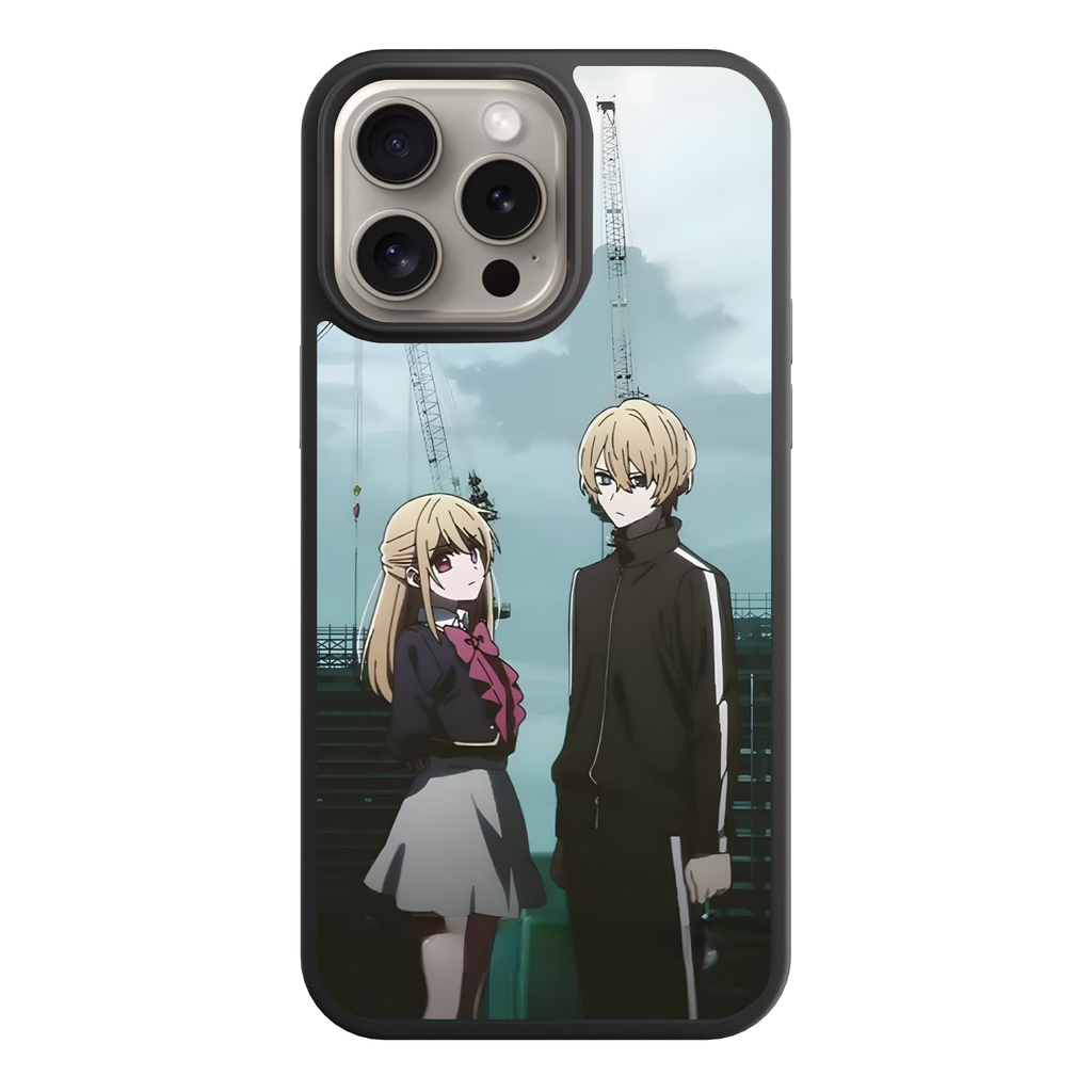 Oshi No Ko Phone Case For iPhone Samsung Galaxy Pixel - Aqua And Ruby Under Industrial Cranes