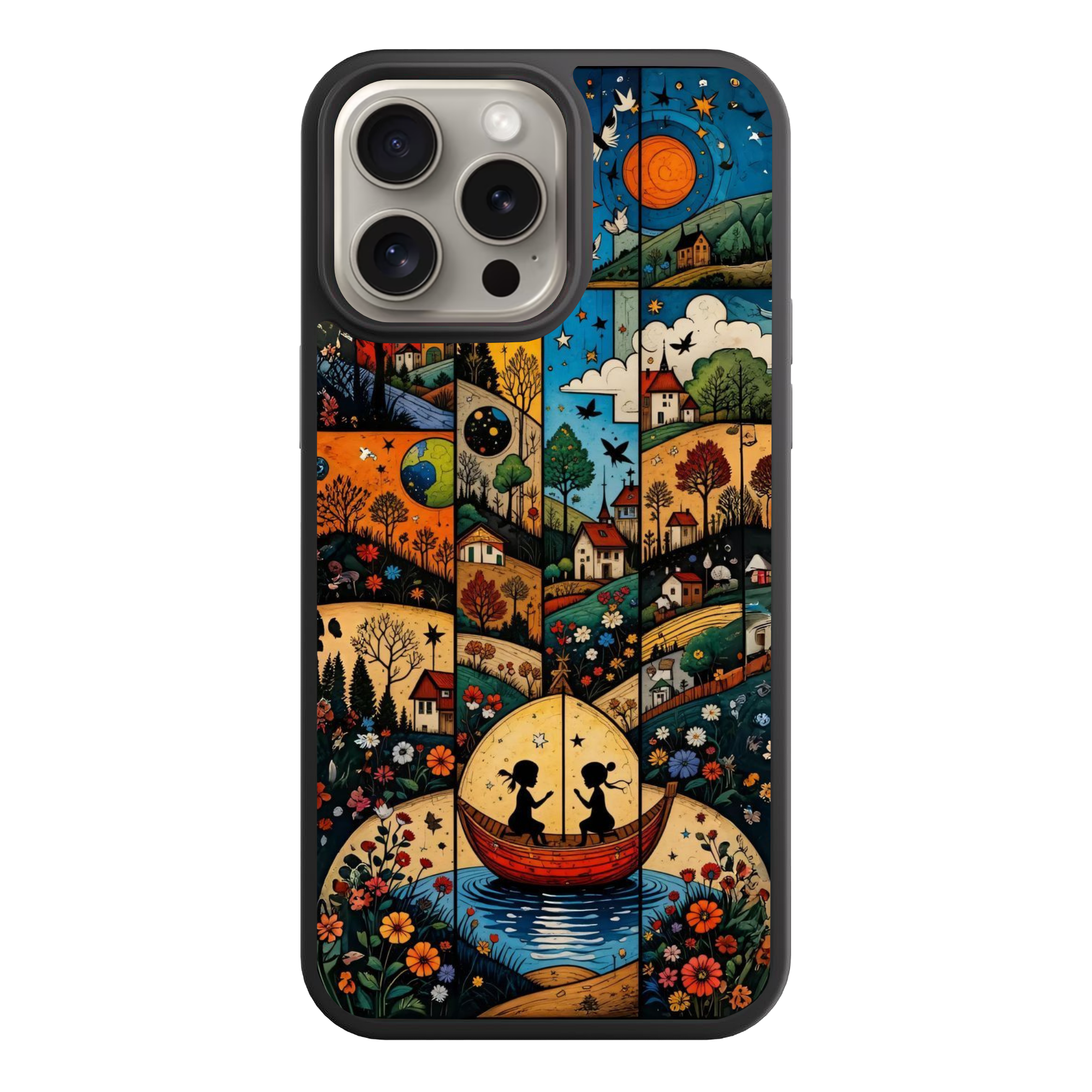 Art Print Phone Case For iPhone Samsung Galaxy Pixel - Whimsical Folk Art Landscape Pattern