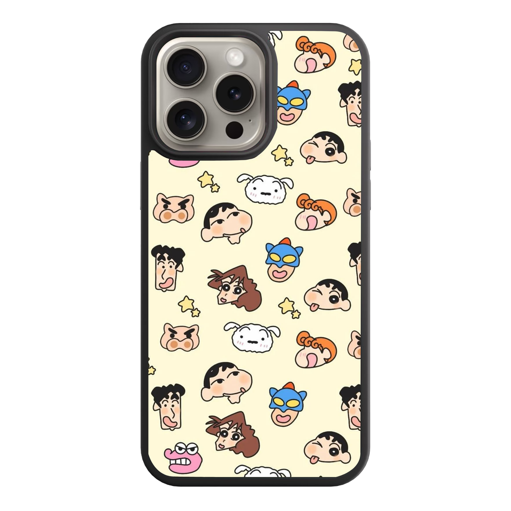 Crayon Shin Chan Phone Case For iPhone Samsung Galaxy Pixel - Crayon Shin Chan Anime Character Pattern On Light Yellow Background