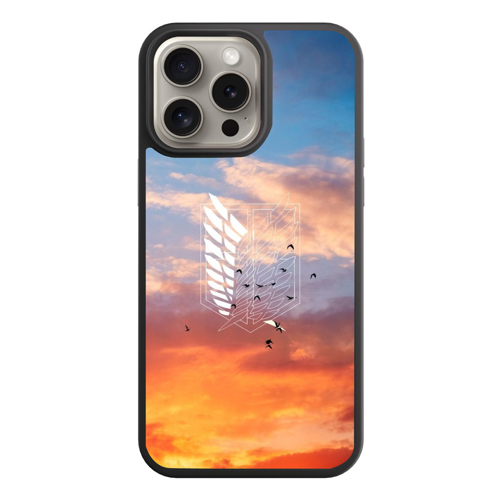 Attack on Titan Phone Case For iPhone Samsung Galaxy Pixel - Wings Of Freedom Emblem And Flying Birds On Sunset Cloudy Sky Background