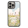 Peanuts Snoopy Phone Case For iPhone Samsung Galaxy Pixel - Peanuts Snoopy And Woodstock Holding Flower By A Pond With Ducks On Pastel Landscape Background