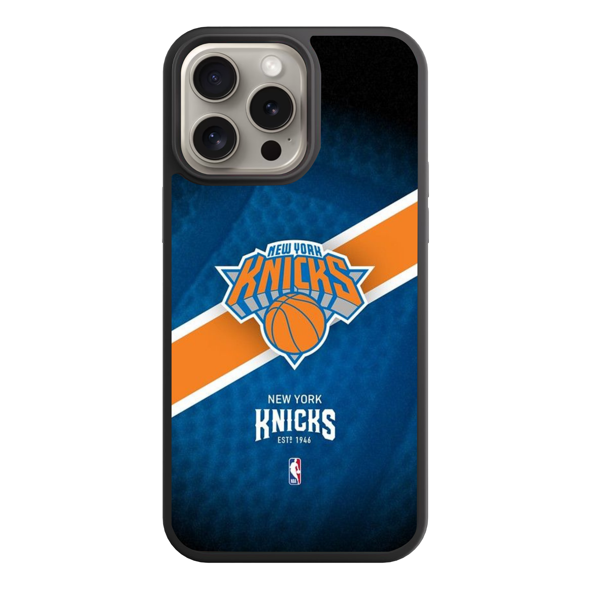 NBA New York Knicks Phone Case For iPhone Samsung Galaxy Pixel - New York Knicks Logo And Diagonal Stripe On Textured Blue Background