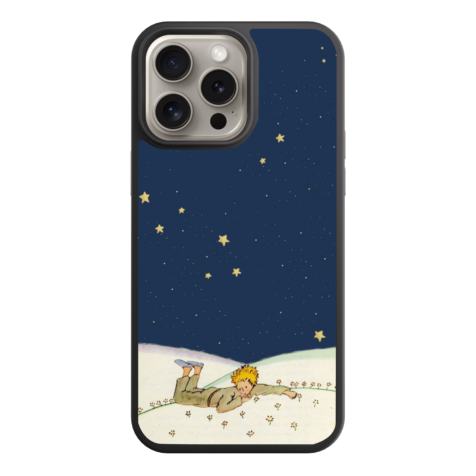 The Little Prince Phone Case For iPhone Samsung Galaxy Pixel - The Little Prince Resting On Grassy Meadow On Deep Indigo Starry Sky Background
