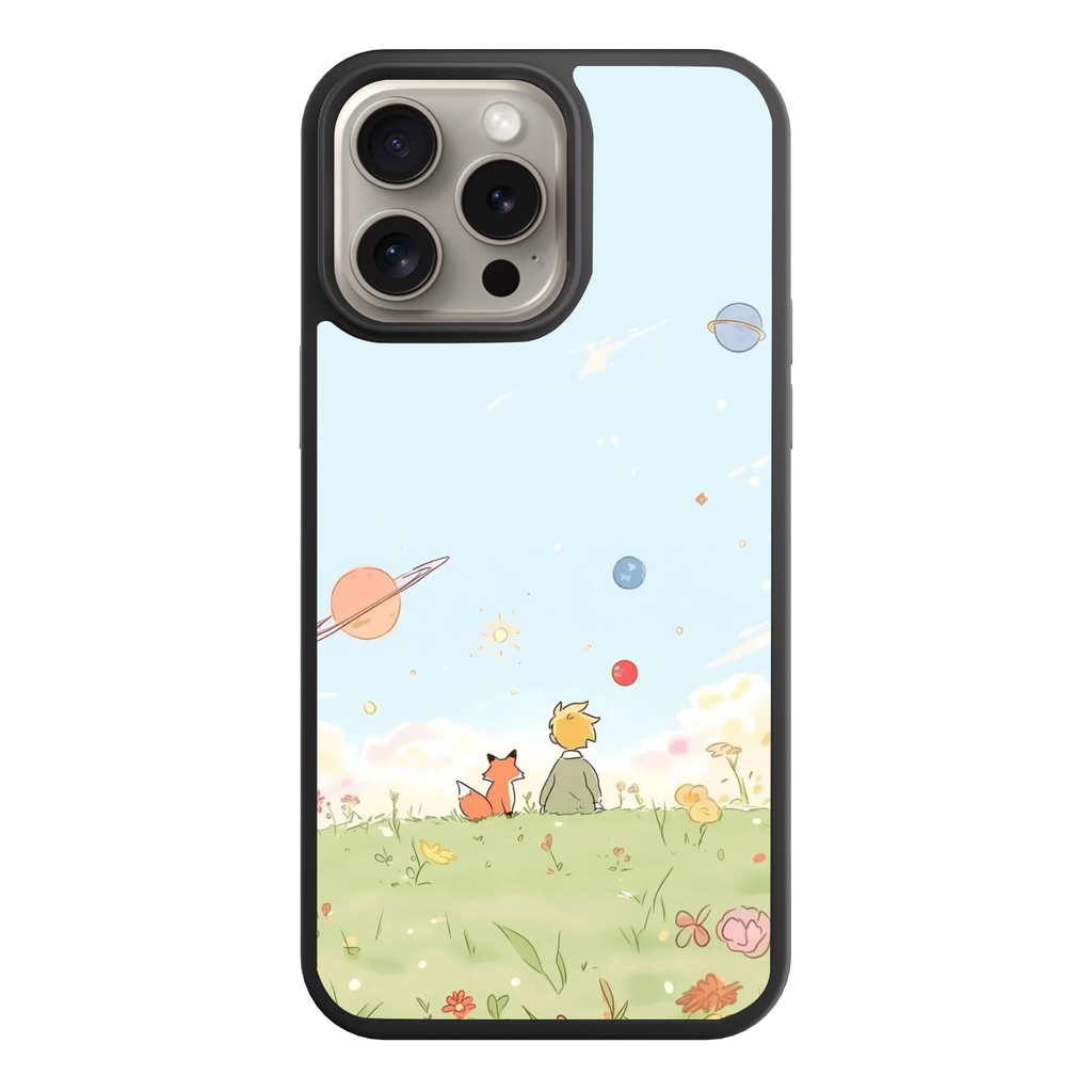 The Little Prince Phone Case For iPhone Samsung Galaxy Pixel - The Little Prince With Fox Sitting On Flowery Meadow On Soft Blue Cosmos Background