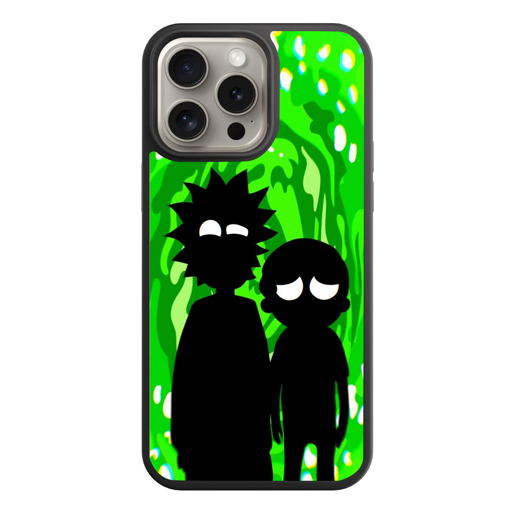 Rick And Morty Phone Case For iPhone Samsung Galaxy Pixel - Rick And Morty Silhouette On Green Portal Background