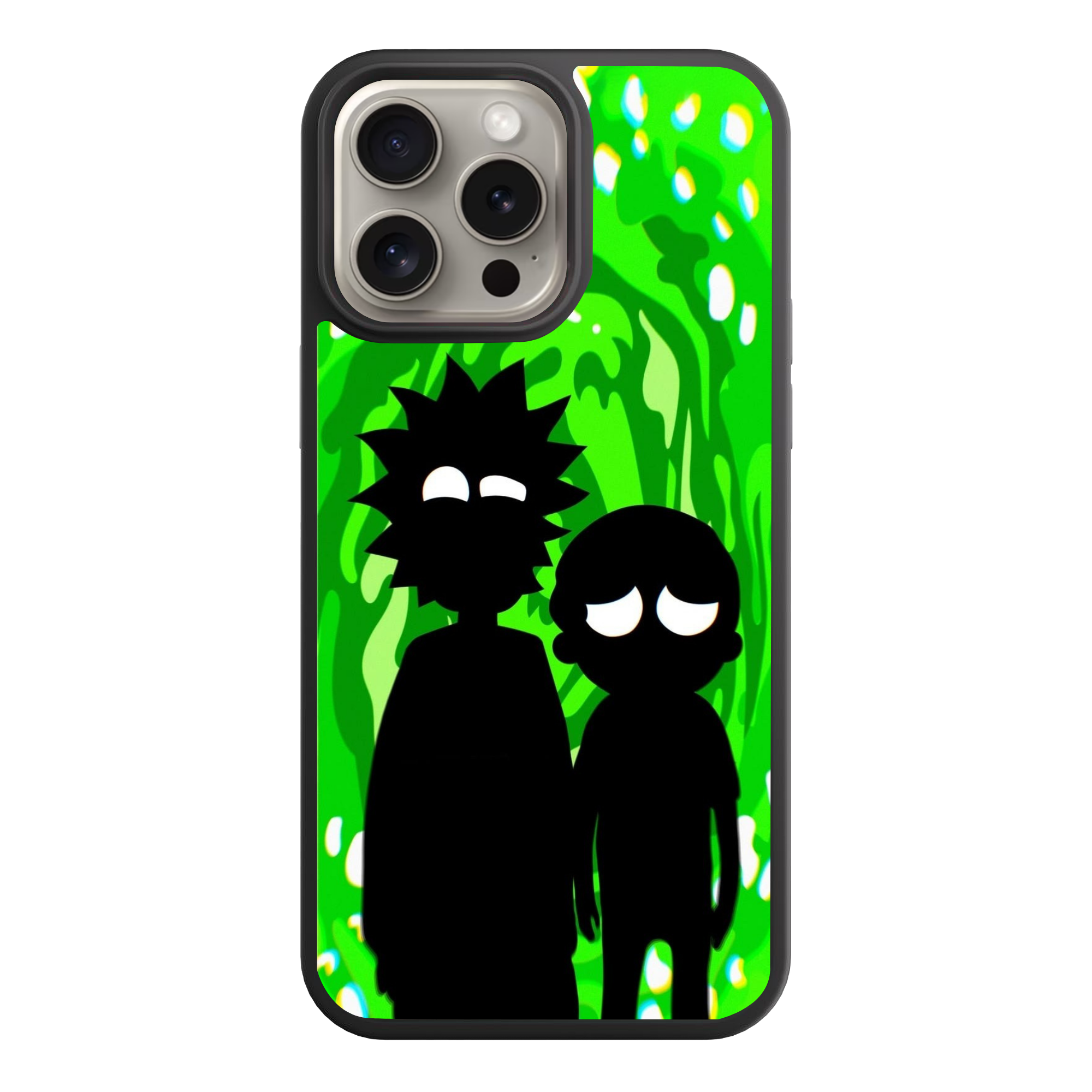 Rick And Morty Phone Case For iPhone Samsung Galaxy Pixel - Rick And Morty Silhouette On Green Portal Background