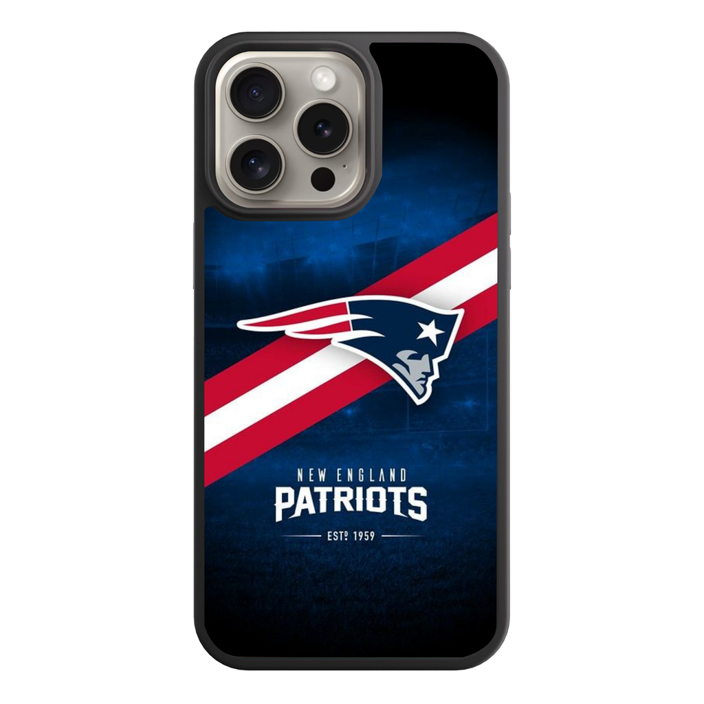 NFL New England Patriots Phone Case For iPhone Samsung Galaxy Pixel - New England Patriots Logo And Diagonal Stripe On Stadium Background