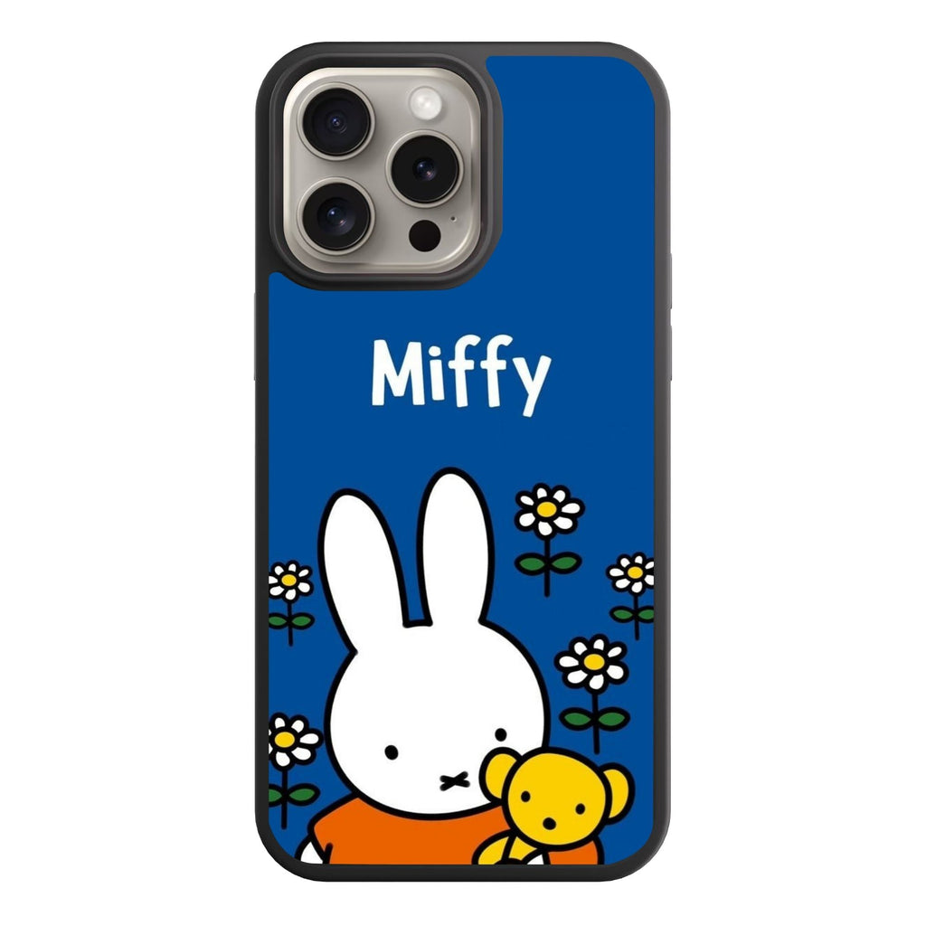 Miffy Phone Case For iPhone Samsung Galaxy Pixel - Miffy With Teddy Bear In Blue Background