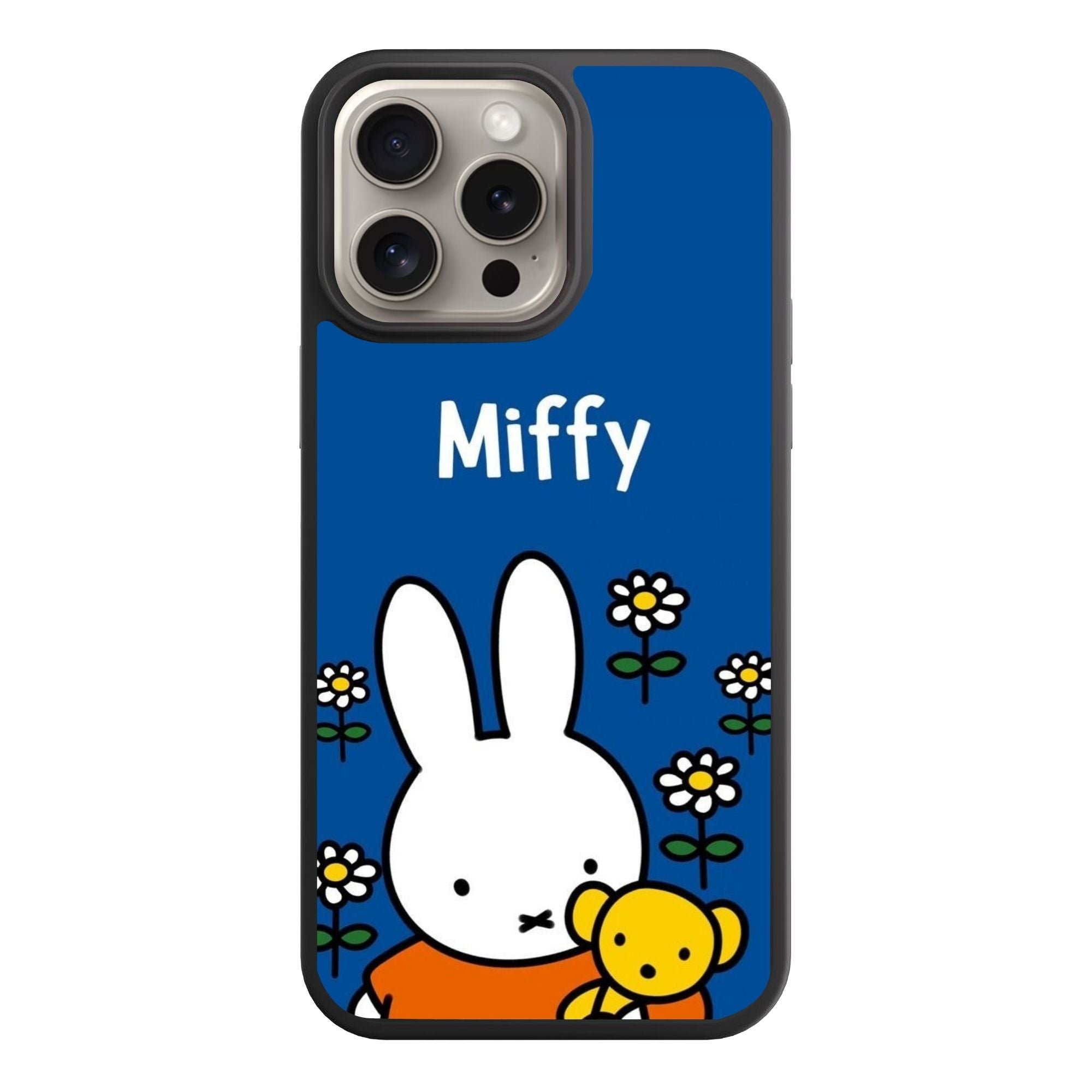 Miffy Phone Case For iPhone Samsung Galaxy Pixel - Miffy With Teddy Bear In Blue Background