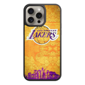 NBA Los Angeles Lakers Phone Case For iPhone Samsung Galaxy Pixel - Los Angeles Lakers Logo And Skyline Silhouette On Gold Background