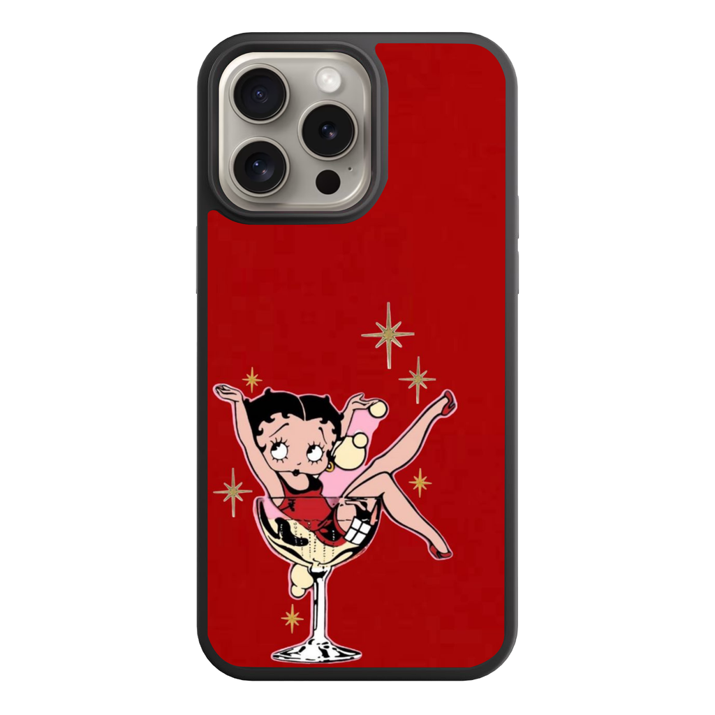 Betty Boop Phone Case For iPhone Samsung Galaxy Pixel - Betty Boop Sitting In A Martini Glass On Red Background