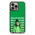 Billie Eilish Phone Case For iPhone Samsung Galaxy Pixel - Billie Eilish Wearing Spiked Choker Collar Below Repeating Typography On Green Background