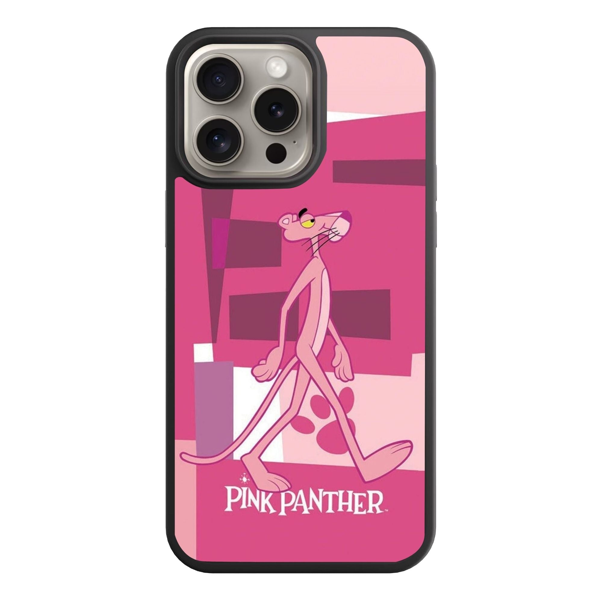 Pink Panther Phone Case For iPhone Samsung Galaxy Pixel - Pink Panther Walking In Pink Abstract Geometric Background