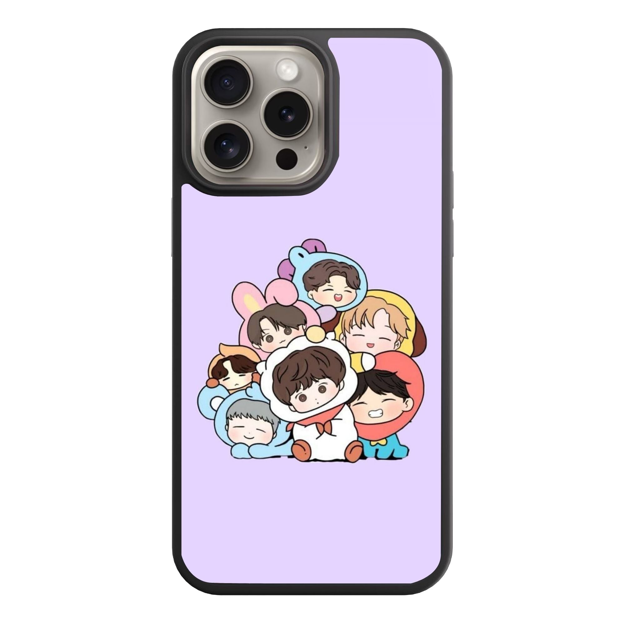 BTS Phone Case For iPhone Samsung Galaxy Pixel - BTS Chibi Stack On Pastel Purple Background