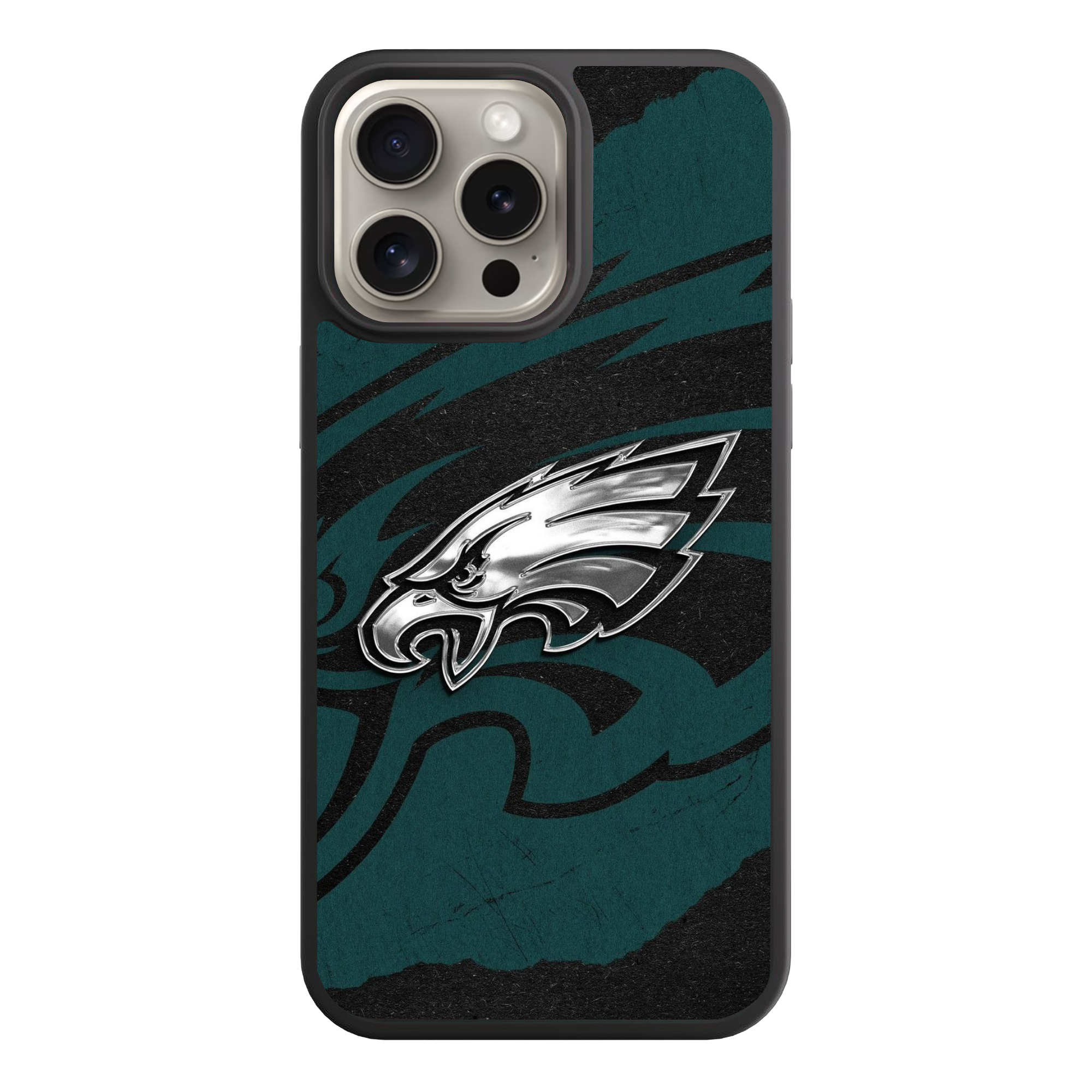 NFL Philadelphia Eagles Phone Case For iPhone Samsung Galaxy Pixel - Philadelphia Eagles Metallic Logo On Distressed Midnight Green Background