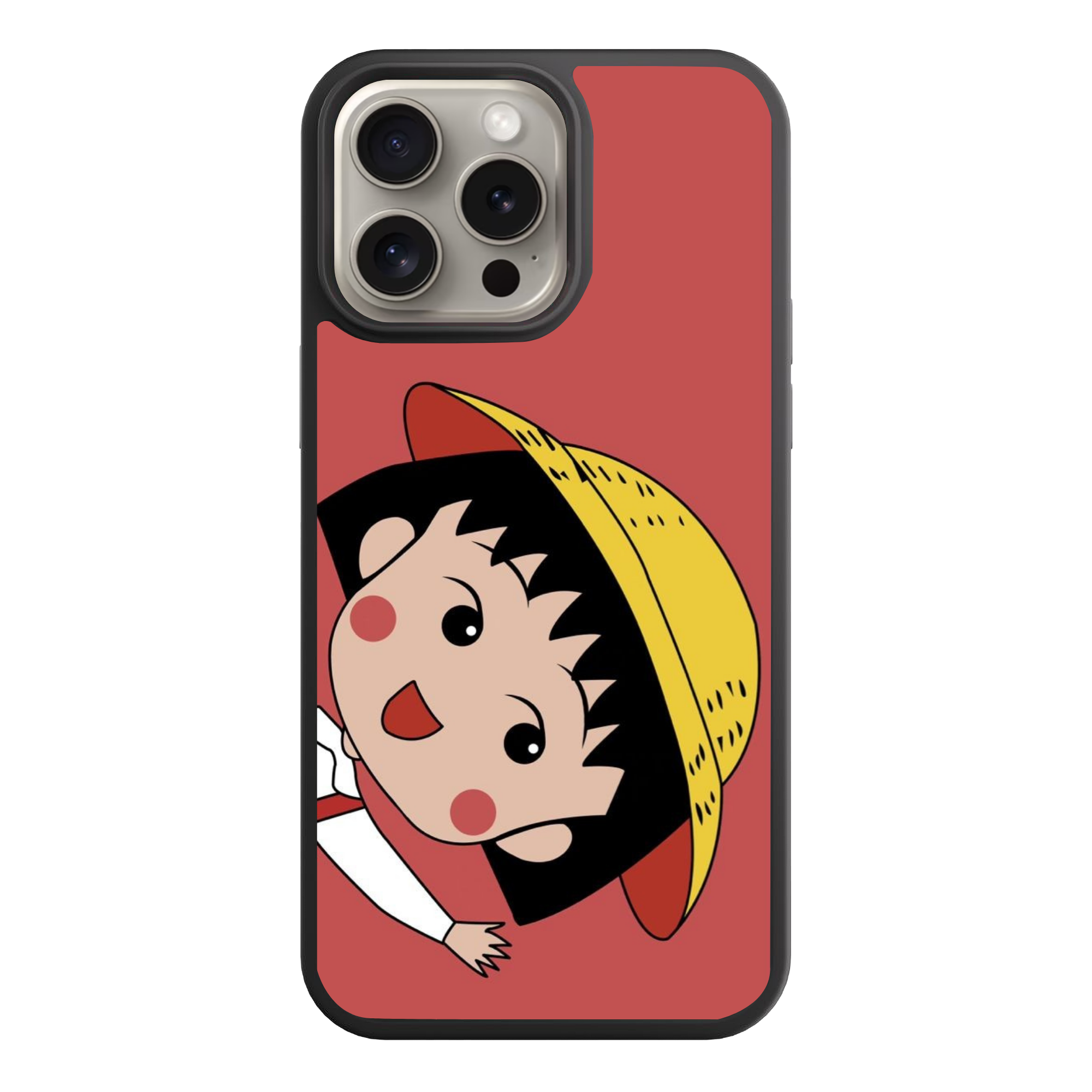 Chibi Maruko Chan Phone Case For iPhone Samsung Galaxy Pixel - Chibi Maruko Chan Peeking Profile Artwork On Terracotta Red Background