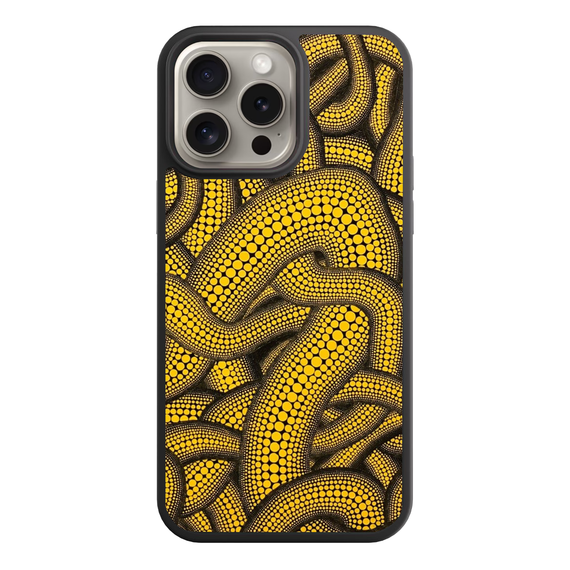 Yayoi Kusama Phone Case For iPhone Samsung Galaxy Pixel - Yellow And Black Polka Dot Tentacles Pattern