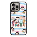 Chibi Maruko Chan Phone Case For iPhone Samsung Galaxy Pixel - Chibi Maruko Chan Full Family Portrait On Blue And Pink Striped Background