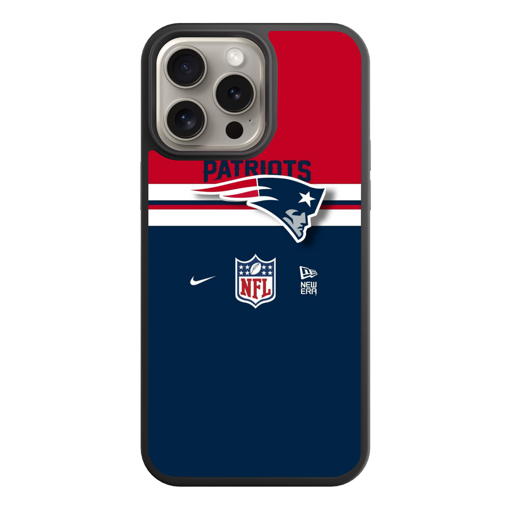 NFL New England Patriots Phone Case For iPhone Samsung Galaxy Pixel - New England Patriots Logo And Wordmark On Red And Navy Background With NFL Nike And New Era Logos