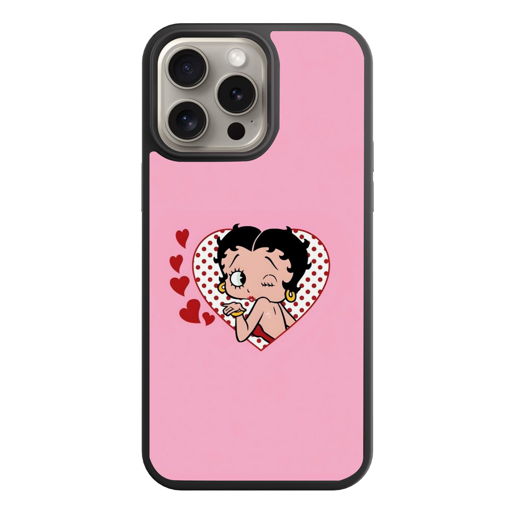 Betty Boop Phone Case For iPhone Samsung Galaxy Pixel - Betty Boop Inside A Heart Pattern On Pink Background