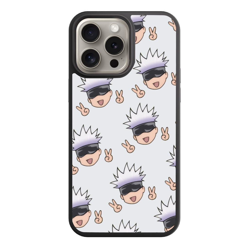 Jujutsu Kaisen Gojo Phone Case For iPhone Samsung Galaxy Pixel - Satoru Gojo Chibi Peace Pattern On White Background