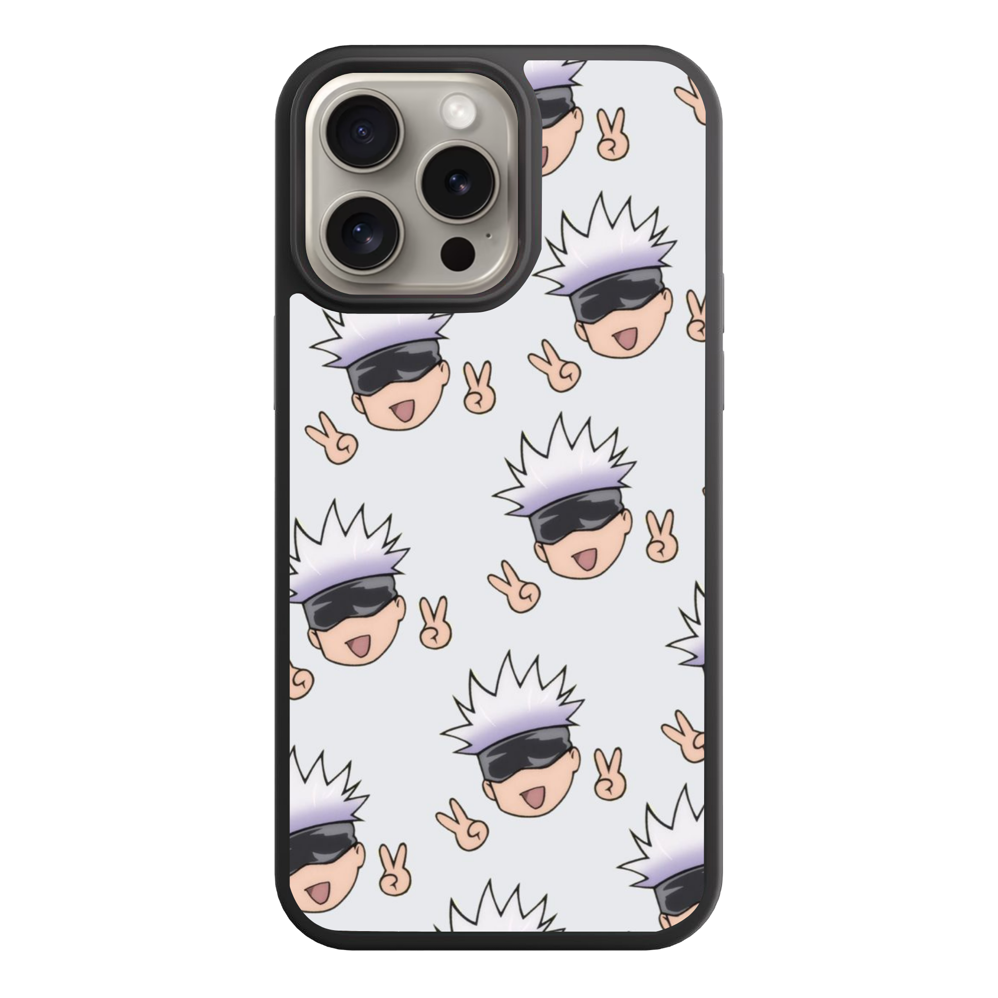 Jujutsu Kaisen Gojo Phone Case For iPhone Samsung Galaxy Pixel - Satoru Gojo Chibi Peace Pattern On White Background