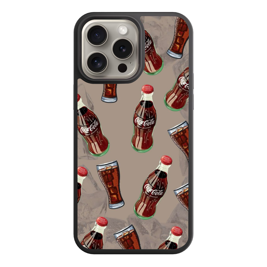 Coca Cola Phone Case For iPhone Samsung Galaxy Pixel - Vintage Coca Cola Bottles And Glasses Pattern On Khaki Background