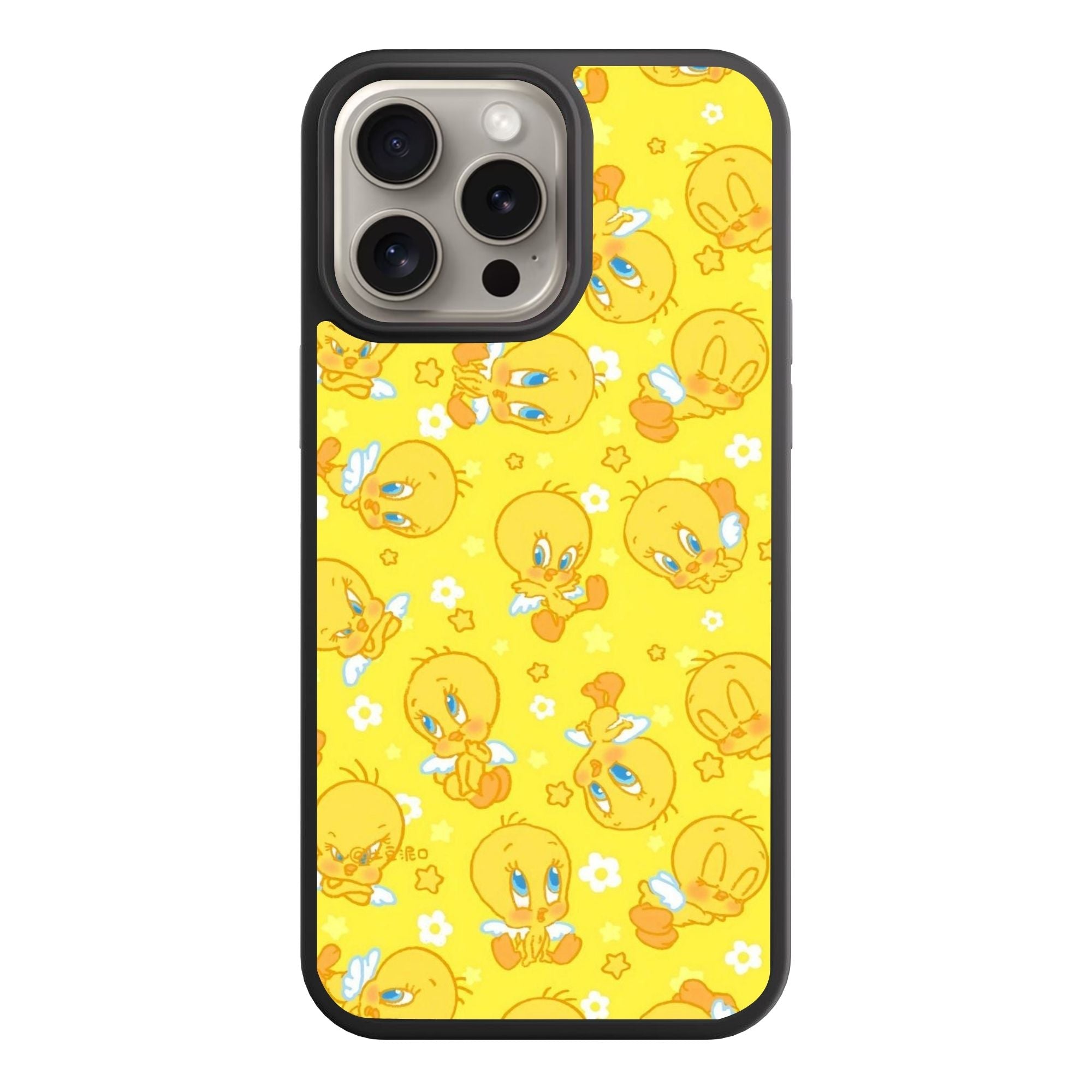 Looney Tunes Tweety Bird Phone Case For iPhone Samsung Galaxy Pixel - Tweety Bird Angel Expressions Pattern On Yellow Background