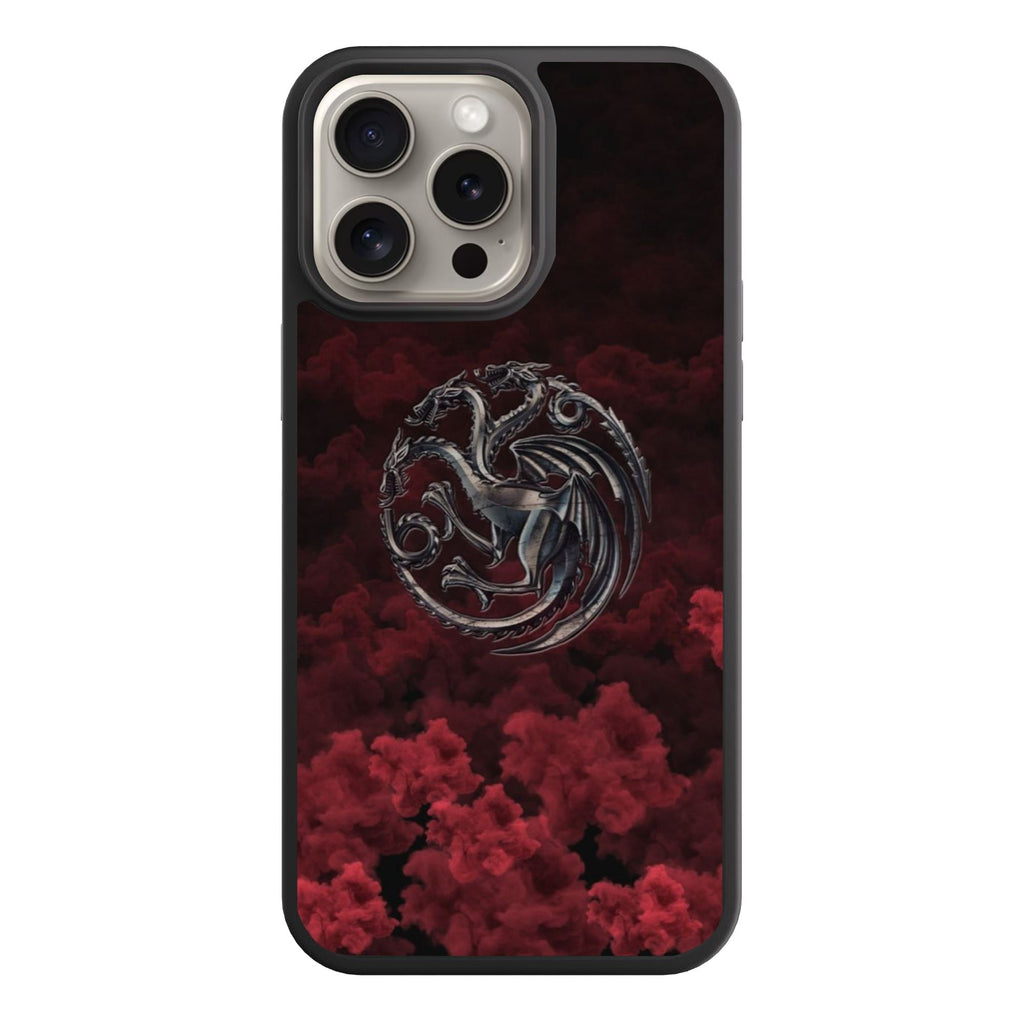 House Of The Dragon Phone Case For iPhone Samsung Galaxy Pixel - House Of The Dragon Metallic Targaryen Sigil Poster In Dark Red Smoke Background