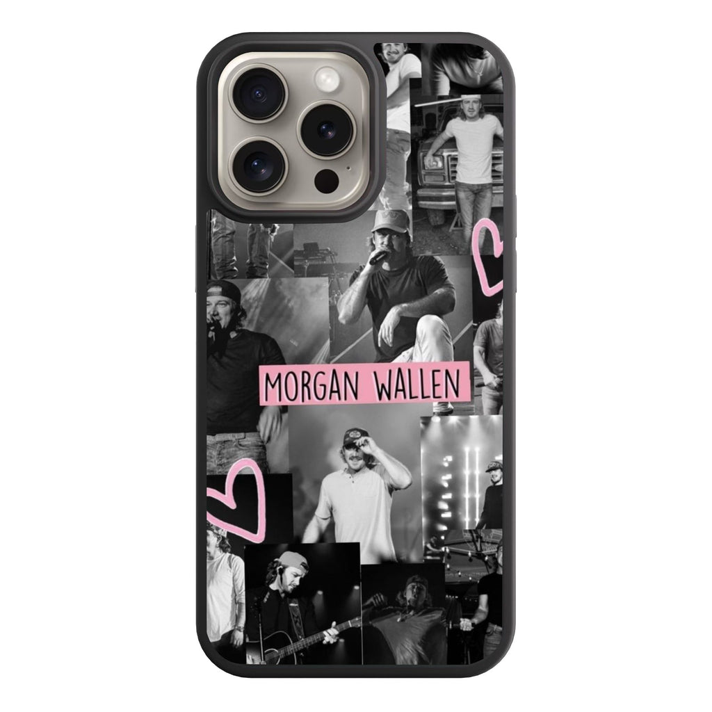 Morgan Wallen Phone Case For iPhone Samsung Galaxy Pixel - Morgan Wallen Concert Collage With Pink Accents In Black Background