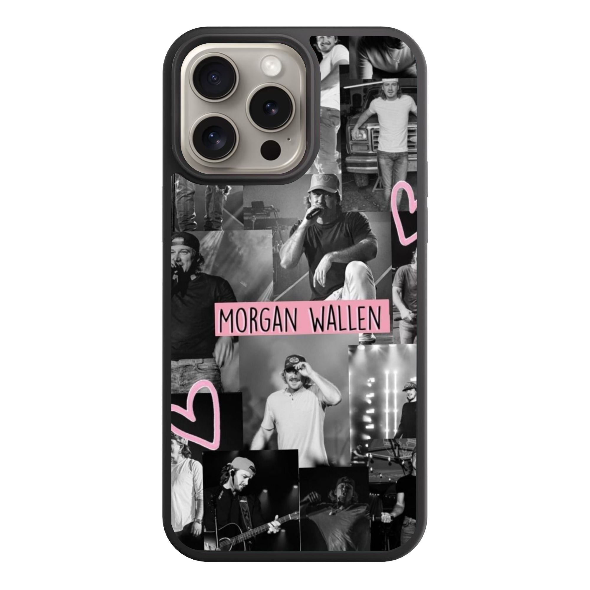 Morgan Wallen Phone Case For iPhone Samsung Galaxy Pixel - Morgan Wallen Concert Collage With Pink Accents In Black Background