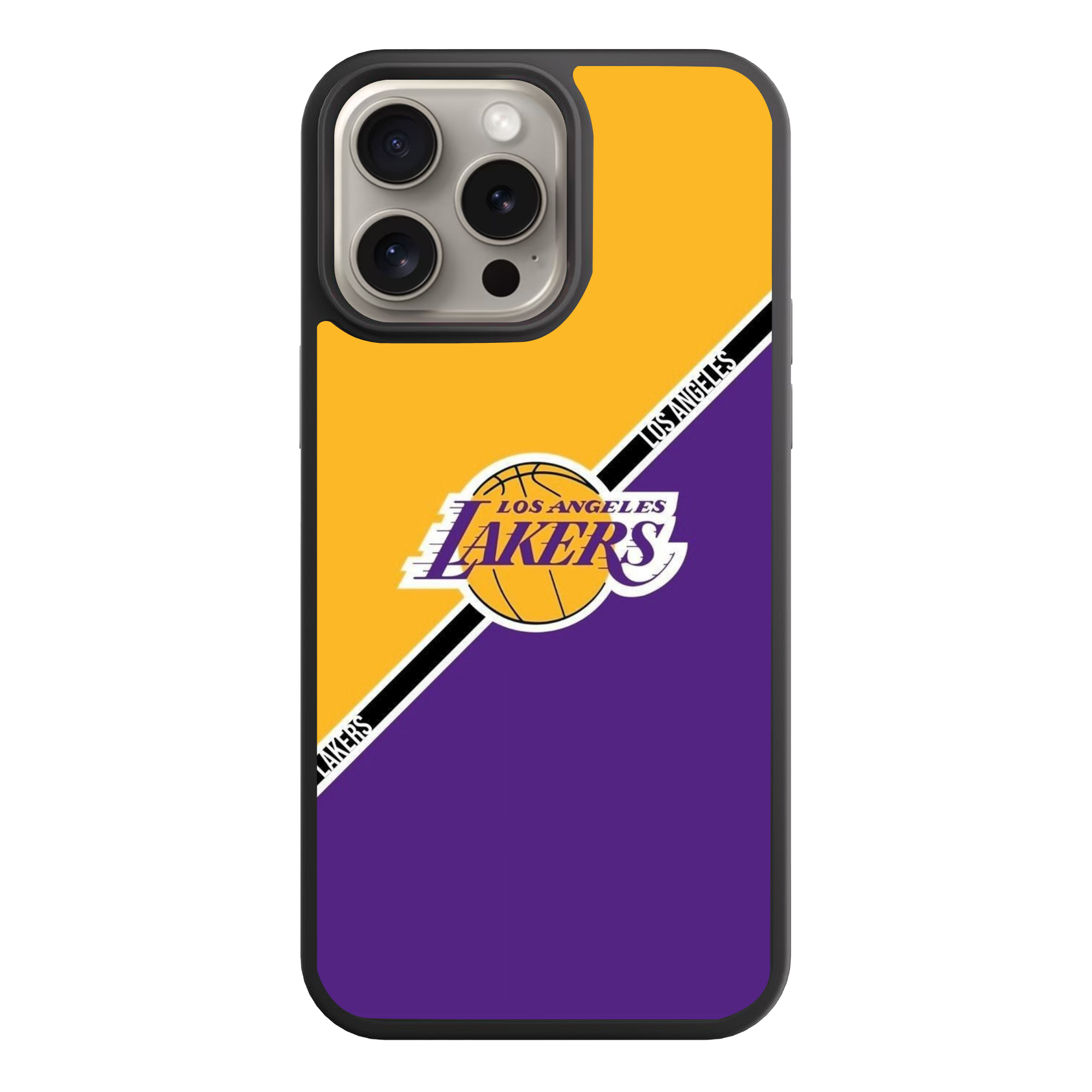 NBA Los Angeles Lakers Phone Case For iPhone Samsung Galaxy Pixel - Los Angeles Lakers Logo And Diagonal Stripe On Gold And Purple Background