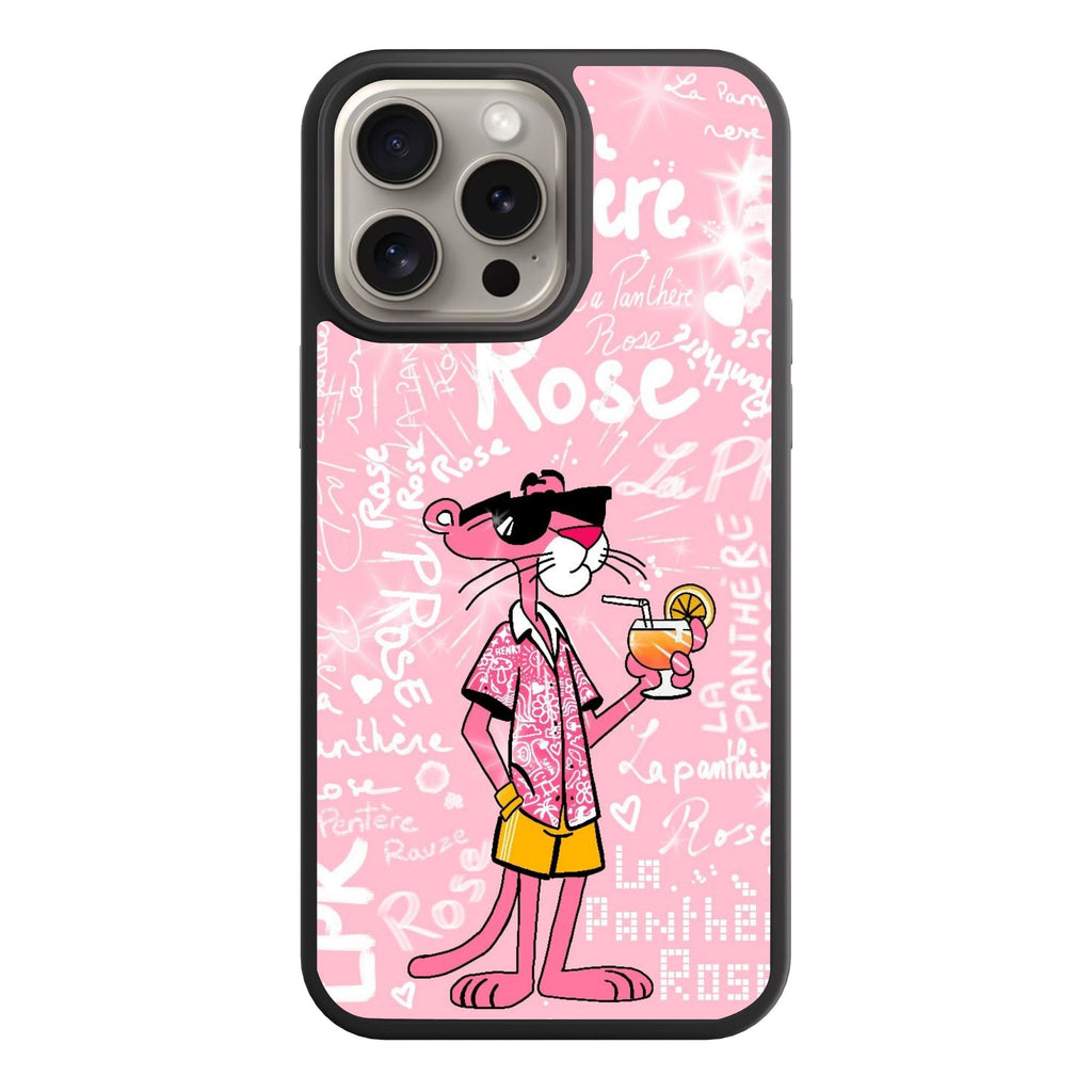 Pink Panther Phone Case For iPhone Samsung Galaxy Pixel - Pink Panther In Hawaiian Shirt With Cocktail And Graffiti Text In Pink Background