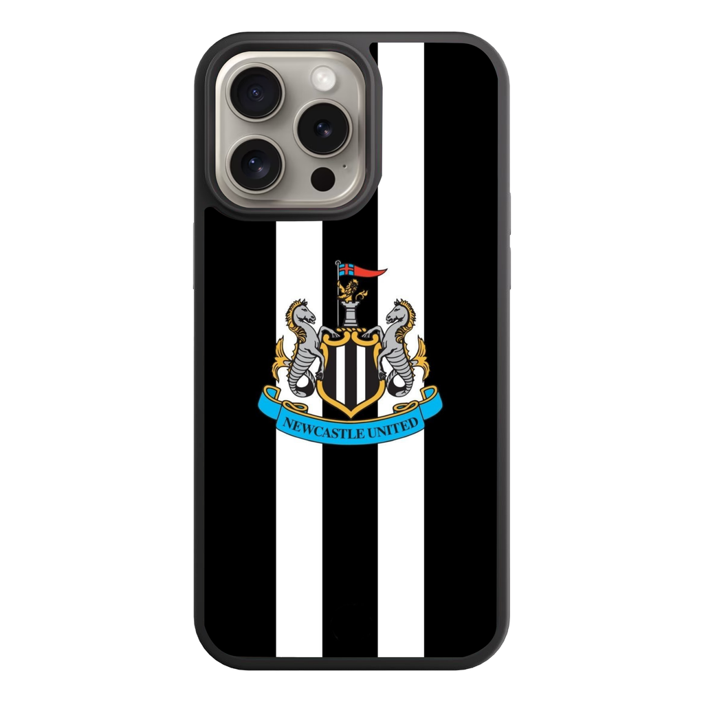 Newcastle United FC Phone Case For iPhone Samsung Galaxy Pixel - Newcastle United FC Crest On Black And White Vertical Stripes