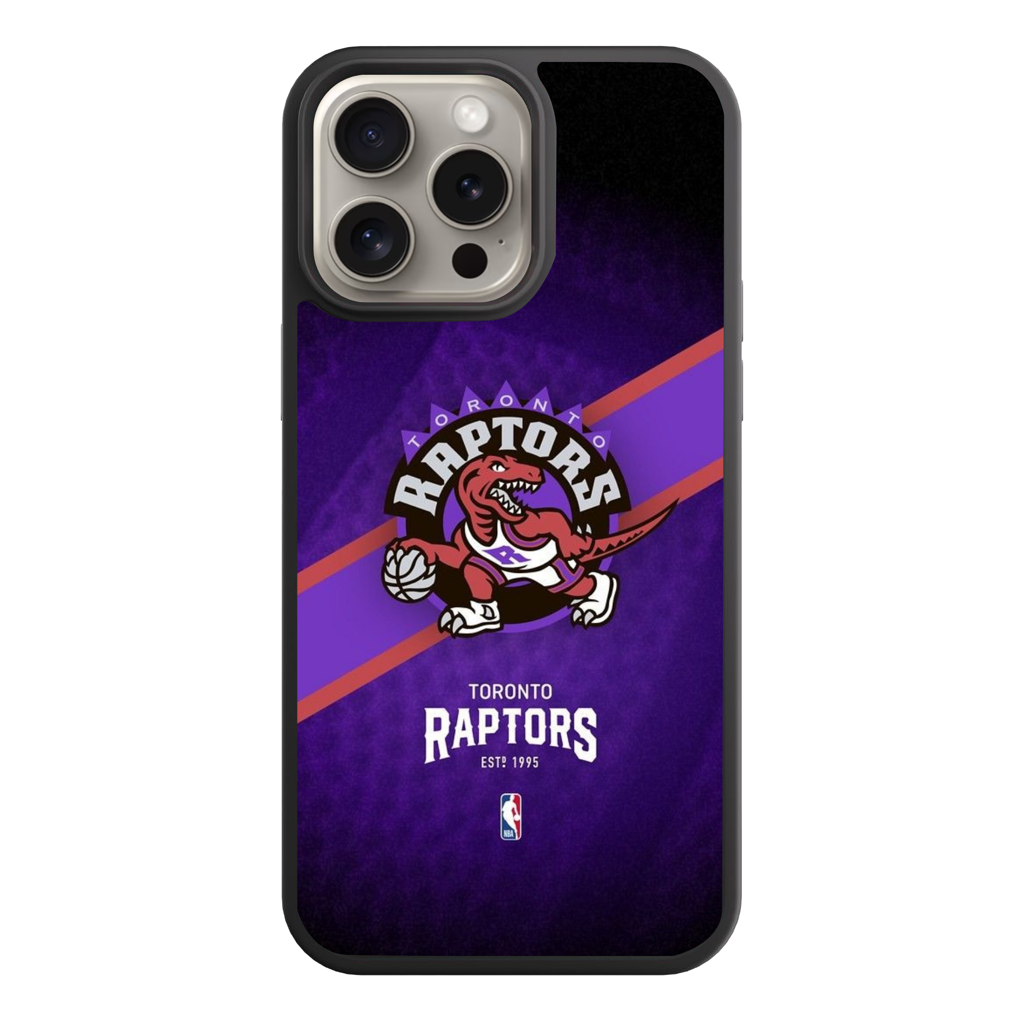 NBA Toronto Raptors Phone Case For iPhone Samsung Galaxy Pixel - Toronto Raptors Vintage Logo And Diagonal Stripe On Textured Purple Background