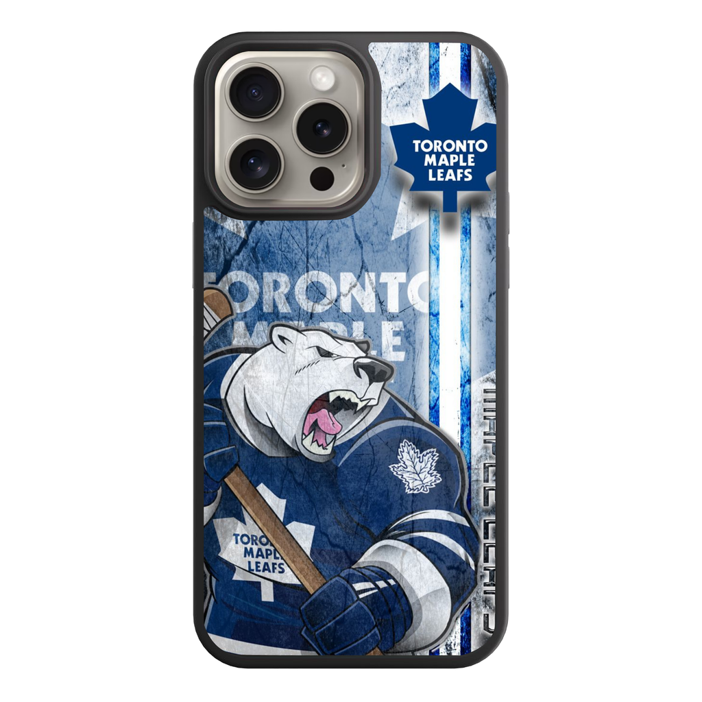 NHL Toronto Maple Leafs Phone Case For iPhone Samsung Galaxy Pixel - Toronto Maple Leafs Mascot Carlton The Bear On Blue Distressed Background