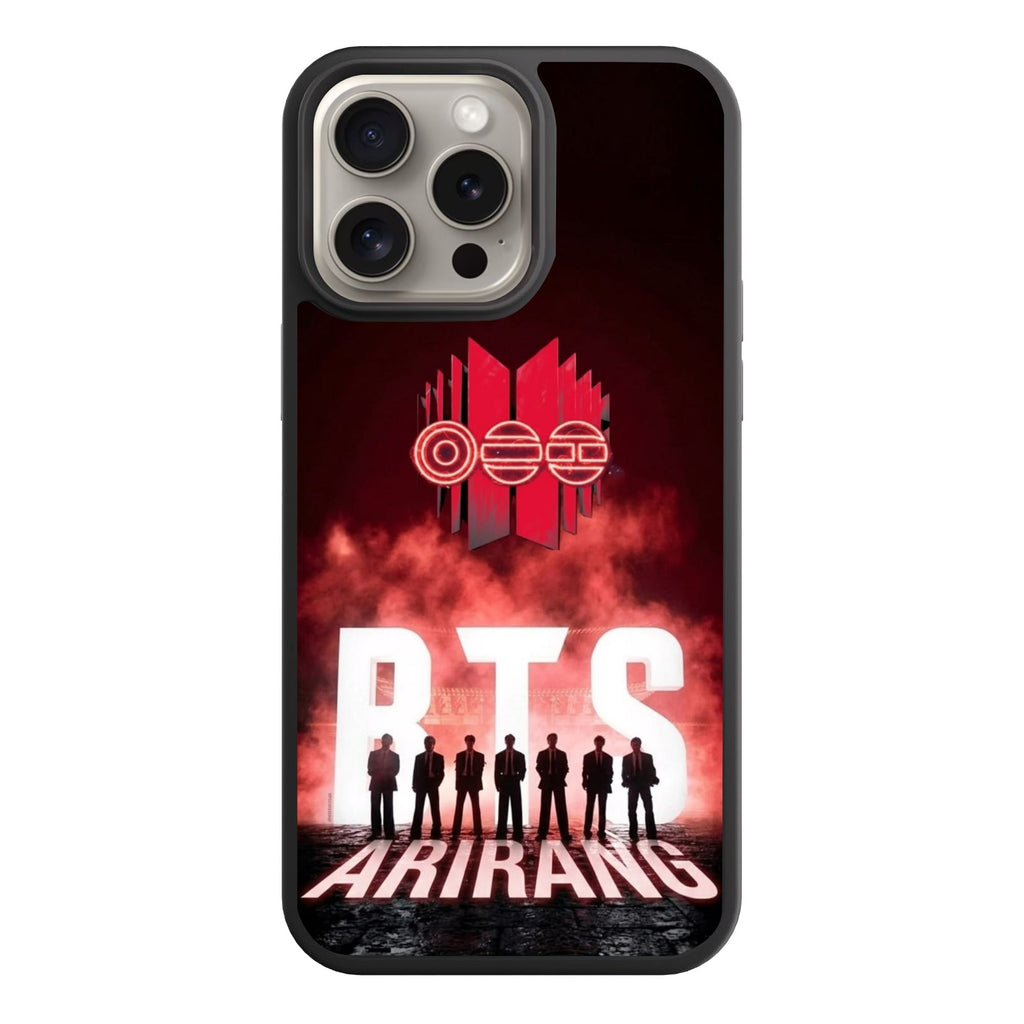 BTS Phone Case For iPhone Samsung Galaxy Pixel - BTS Arirang Silhouette Poster On Red Smokey Background