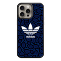 Adidas Phone Case For iPhone Samsung Galaxy Pixel - Adidas Trefoil Logo On Navy Blue Leaf Patterned Background