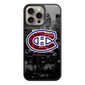 NHL Montreal Canadiens Phone Case For iPhone Samsung Galaxy Pixel - Montreal Canadiens Logo On Black And White City Skyline Background