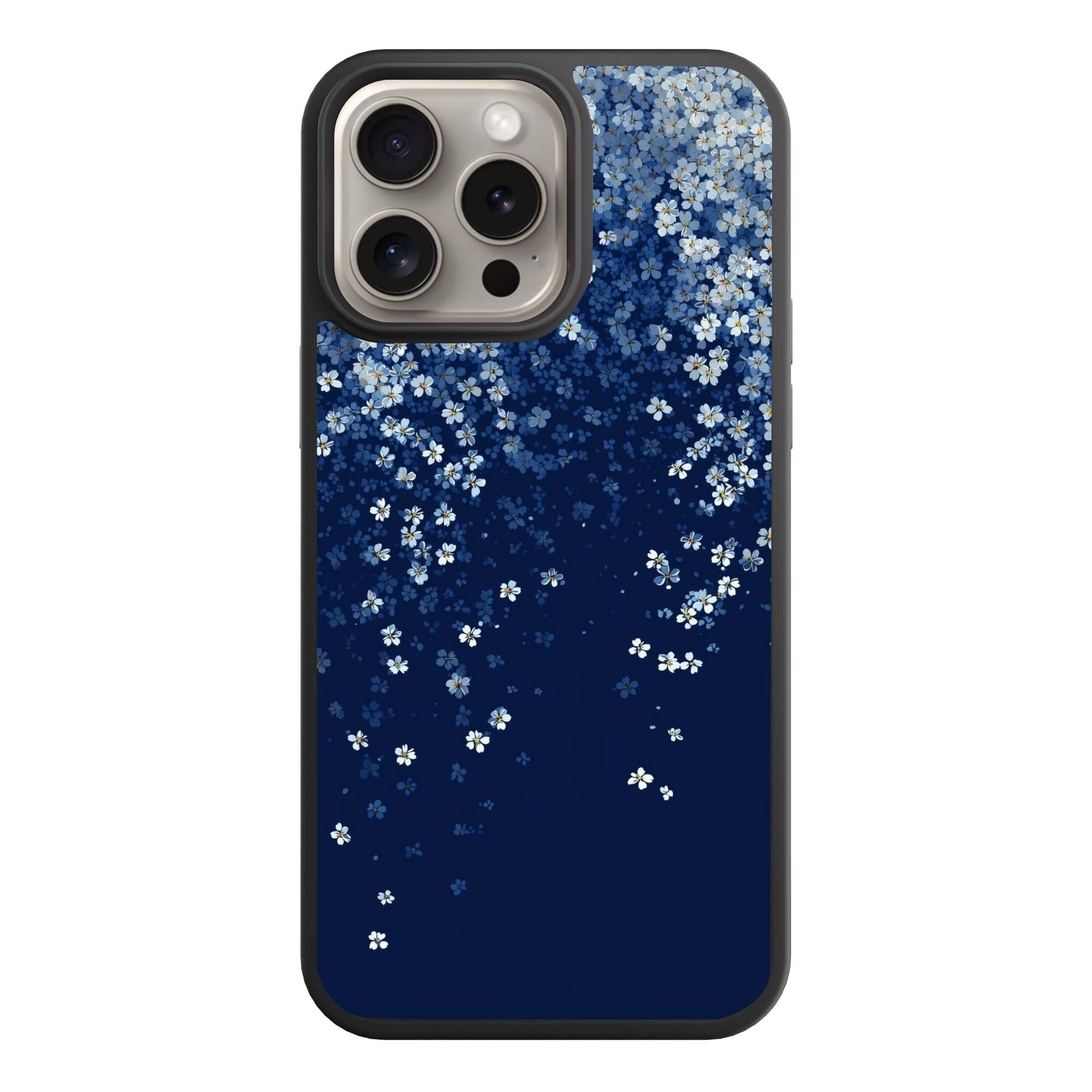 Floral Pattern Phone Case For iPhone Samsung Galaxy Pixel - Cascading Babys Breath Pattern On Navy Background