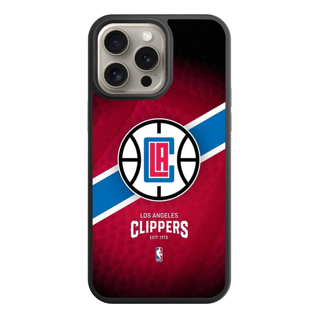 NBA Los Angeles Clippers Phone Case For iPhone Samsung Galaxy Pixel - Los Angeles Clippers Logo And Diagonal Stripe On Textured Red Background