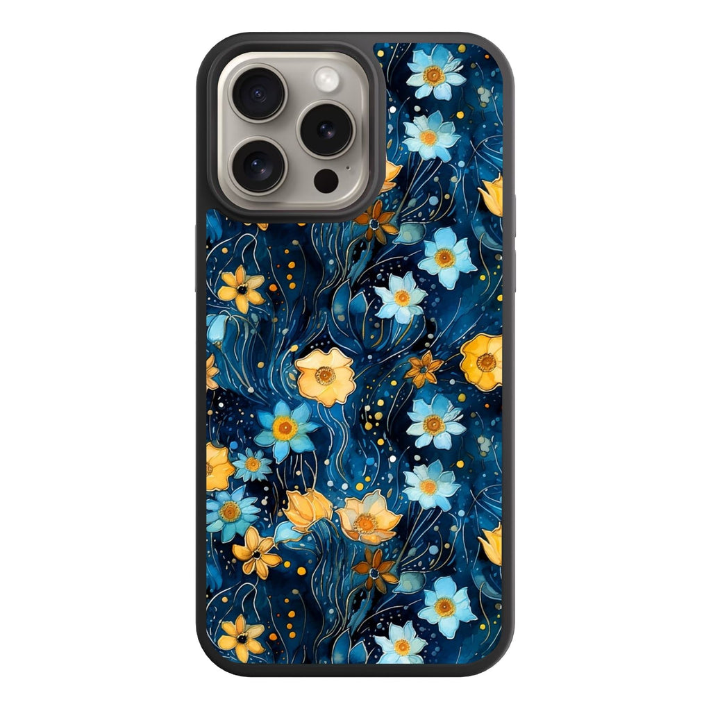 Floral Pattern Phone Case For iPhone Samsung Galaxy Pixel - Starry Night Floral Pattern On Deep Blue Background