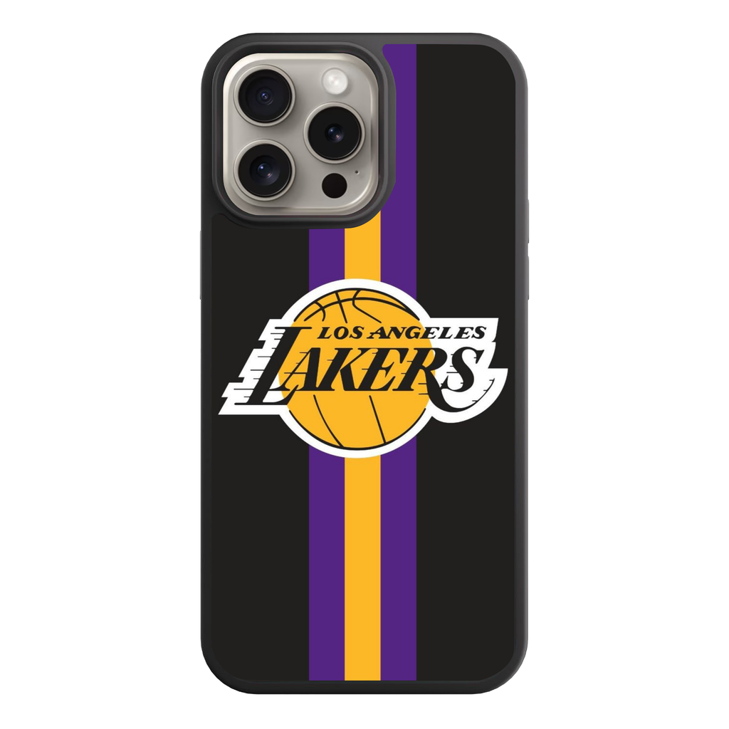 NBA Los Angeles Lakers Phone Case For iPhone Samsung Galaxy Pixel - Los Angeles Lakers Logo And Vertical Stripes On Black Background
