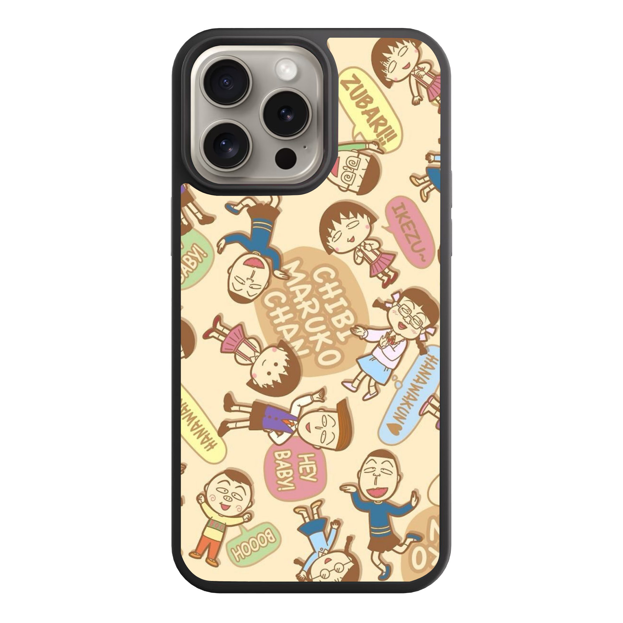 Chibi Maruko Chan Phone Case For iPhone Samsung Galaxy Pixel - Chibi Maruko Chan Classmates And Catchphrases Pattern On Cream Background