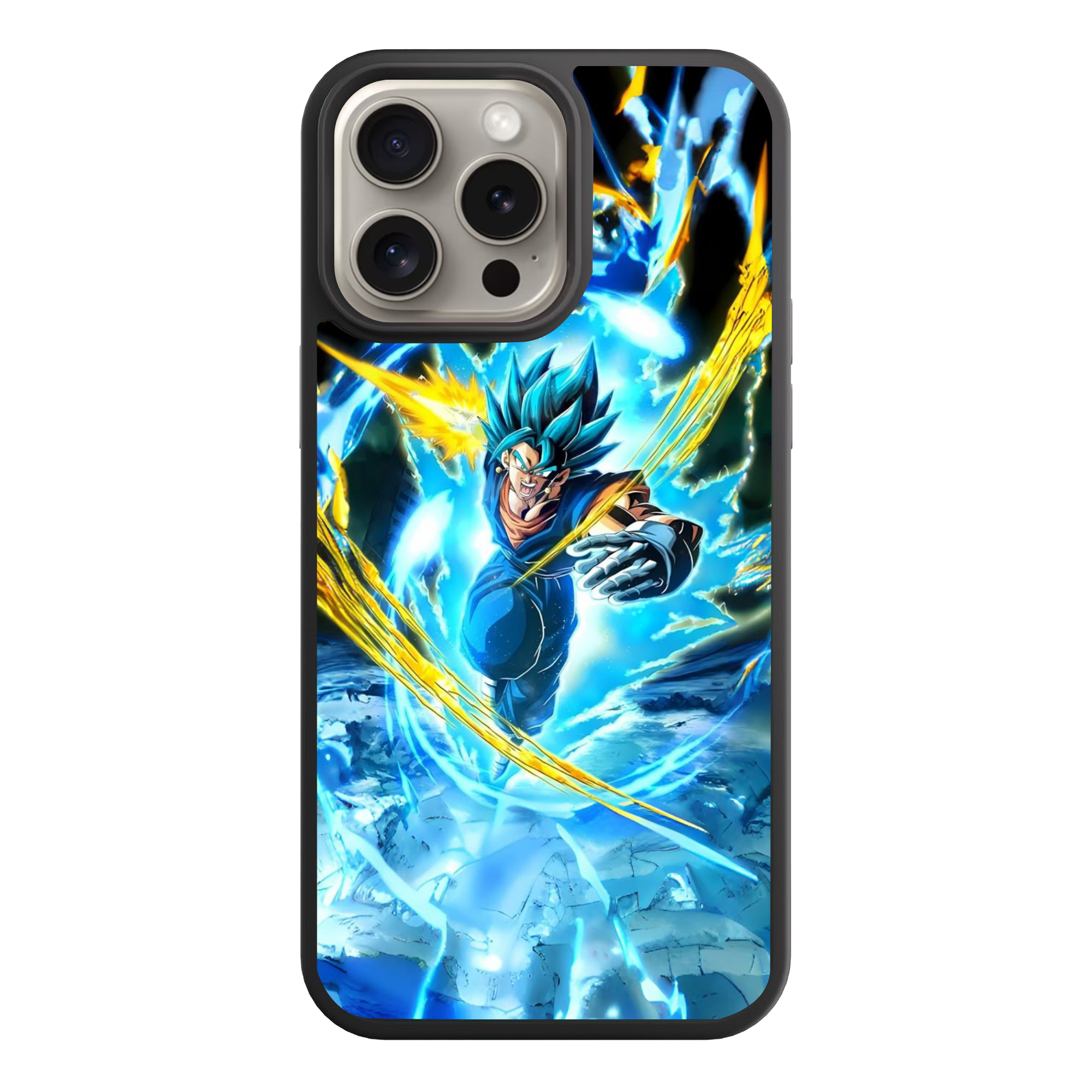 Dragon Ball Vegito Phone Case For iPhone Samsung Galaxy Pixel - Super Saiyan Blue Vegito Action Art With Swirling Blue Aura And Golden Energy Slashes On Dark Destructive Background